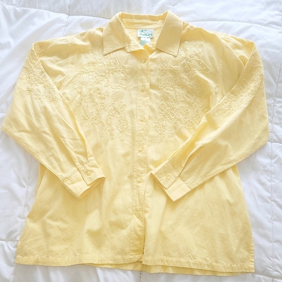 Vtg Quaker Factory Embellished Floral Button-Up Top Fall Gift Retro Spring Work - Picture 6 of 7